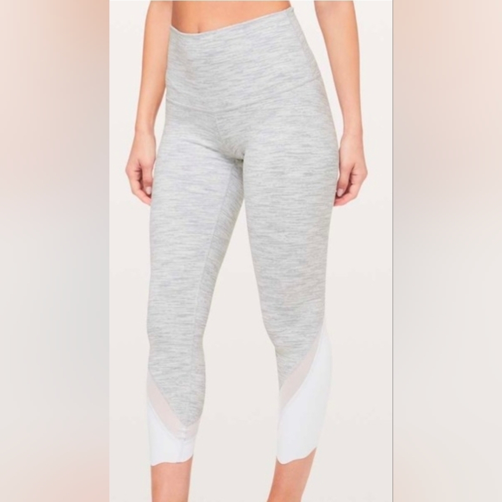 Lululemo Heather Gray Active Leggings with White Panels